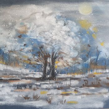 Peinture intitulée "Arbres sous la neige" par Marie Tyrou, Œuvre d'art originale, Pastel