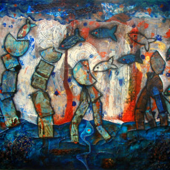 Peinture intitulée "LES JOUEURS" par Marie Bazin, Œuvre d'art originale, Acrylique Monté sur Châssis en bois