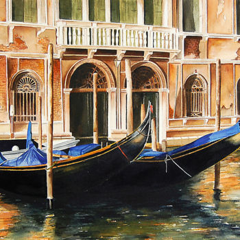 Pintura intitulada "Un été à Venise" por Houmeau-Glowicki, Obras de arte originais, Aquarela