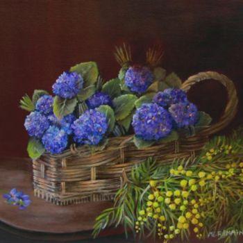 Painting titled "le panier de violet…" by Marie Claude Ramain, Original Artwork