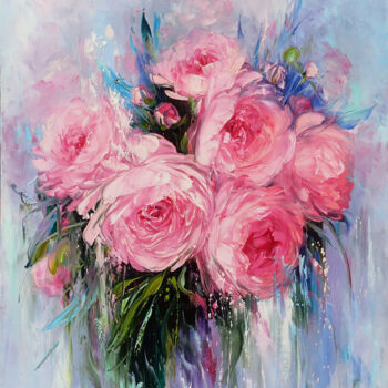 Painting titled "Serenade in Pink" by Marietta Martirosyan, Original Artwork, Oil Mounted on Wood Stretcher frame