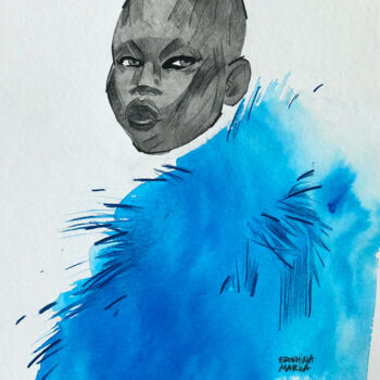 绘画 标题为“"Femme en blue"” 由Mariia Erokhina, 原创艺术品, 墨