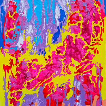 「Pink cow peacefully…」というタイトルの絵画 Mariia Raskinによって, オリジナルのアートワーク, アクリル ウッドストレッチャーフレームにマウント