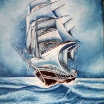 Painting titled "Ship on sea" by Marija Mitrovic, Original Artwork, Oil