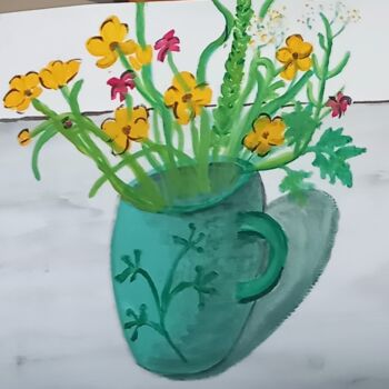 제목이 "Blumen in grünen Ka…"인 미술작품 Marija Weiß로, 원작, 아크릴