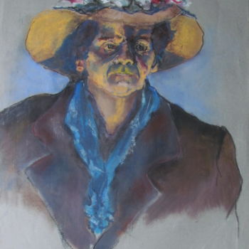 Dibujo titulada "Homme au chapeau fl…" por Marijo Ponce Fest, Obra de arte original, Pastel