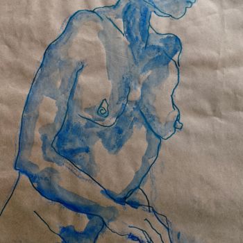 Drawing titled "Romantique bleue -…" by Marijo Ponce Fest, Original Artwork, Ink