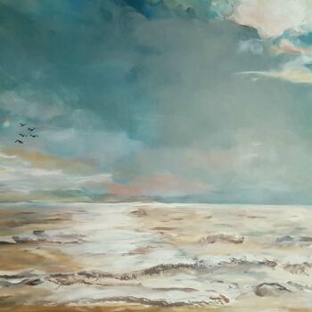 Peinture intitulée "Summer sea with clo…" par Marike Koot, Œuvre d'art originale, Acrylique