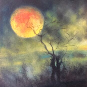 Картина под названием "April Full Moon" - Marina Gorbachova, Подлинное произведение искусства, Масло
