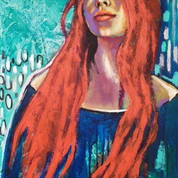 Painting titled "Girl with red hair…" by Marina Petrova, Original Artwork, Oil