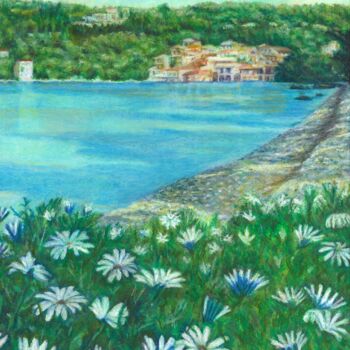 Ζωγραφική με τίτλο "Daisies on the beach" από Marina Petsali, Αυθεντικά έργα τέχνης, Παστέλ