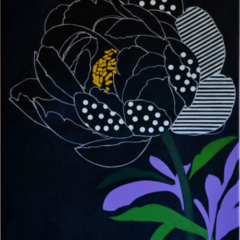 Peinture intitulée "Peony with lines" par Marina Rusalka, Œuvre d'art originale, Huile Monté sur Châssis en bois