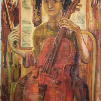 Картина под названием "Boy with cello" - Marina Kalinovsky, Подлинное произведение искусства, Масло