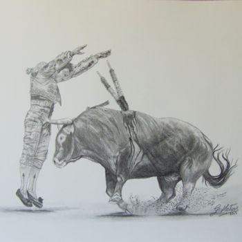 Dessin intitulée "El banderillero" par Guillermo Mateos Suero, Œuvre d'art originale, Graphite