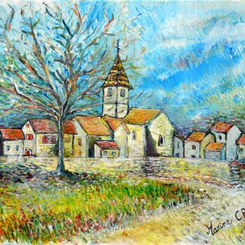 Pintura intitulada "L'église de Champig…" por Marine Caro, Obras de arte originais