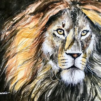 「Le Roi Lion」というタイトルの絵画 Marine Sansasによって, オリジナルのアートワーク, 水彩画