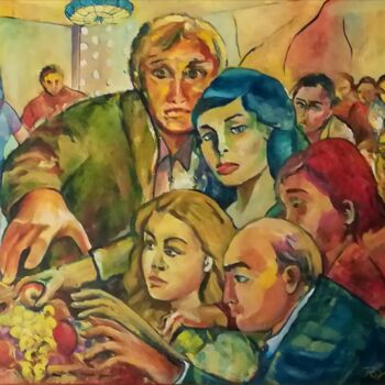 Картина под названием "Ressa al buffet" - Mario Riva, Подлинное произведение искусства, Масло Установлен на Деревянная рама…