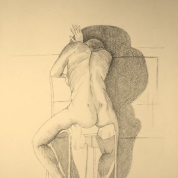 Desenho intitulada "Nu assis de dos" por Marion Carralero, Obras de arte originais