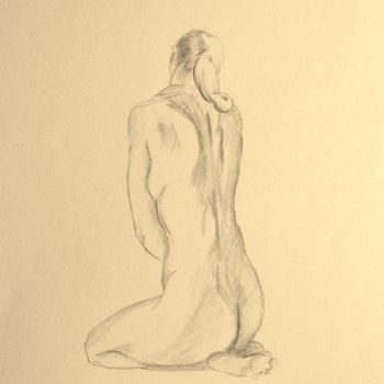 Desenho intitulada "nu de dos à genoux" por Marion Carralero, Obras de arte originais, Lápis