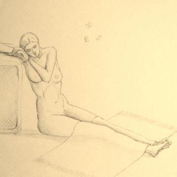 Desenho intitulada "Nu assis très grand…" por Marion Carralero, Obras de arte originais, Lápis