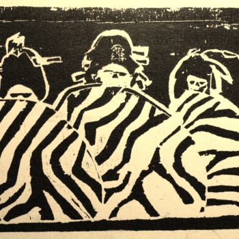 Estampas & grabados titulada "gravure pirates zèb…" por Marion Carralero, Obra de arte original, Xilografía