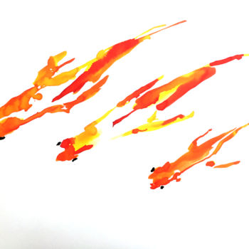 Peinture intitulée "poissons rouges" par Marion Dutoit, Œuvre d'art originale, Encre