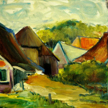 Painting titled "Farmhouses in Dieve…" by Michelangelo Verso, Original Artwork, Oil