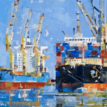Pittura intitolato "Cargo Ships BBC ELI…" da Volodymyr Glukhomanyuk, Opera d'arte originale, Olio Montato su Telaio per bare…