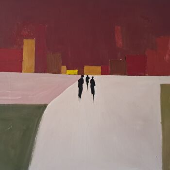 Malerei mit dem Titel "Red city" von Mariusz Makula, Original-Kunstwerk, Öl