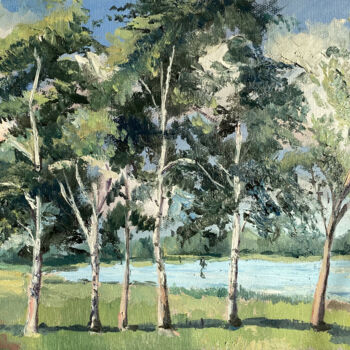 Malerei mit dem Titel "Birch trees" von Mariya Bogdanova, Original-Kunstwerk, Öl Auf Keilrahmen aus Holz montiert