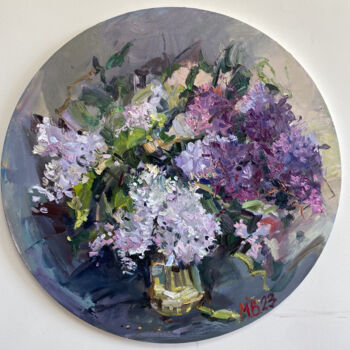 제목이 "Lilac in the may"인 미술작품 Mariya Bogdanova로, 원작, 기름 나무 들것 프레임에 장착됨