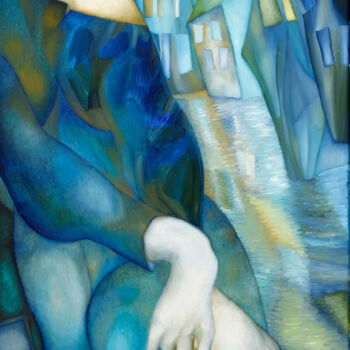 Pintura titulada "blue city" por Mariya Naydis, Obra de arte original, Oleo Montado en Bastidor de camilla de madera