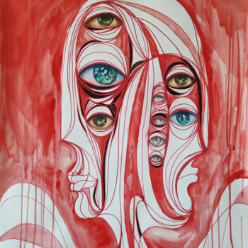 Painting titled "In the red captivity" by Mariya Markina, Original Artwork, Watercolor