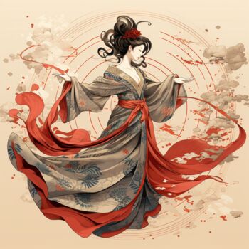 Artes digitais intitulada "Geisha estilo Ukiyo…" por Mark Eting, Obras de arte originais, Imagem gerada por IA