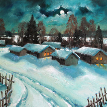Malarstwo zatytułowany „Moonlit Rural Night” autorstwa Mark Kremer, Oryginalna praca, Olej