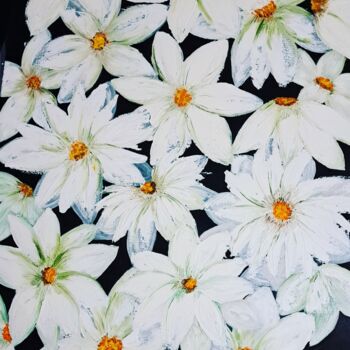 Ζωγραφική με τίτλο "daisies" από Marleen, Αυθεντικά έργα τέχνης, Λάδι Τοποθετήθηκε στο Ξύλινο φορείο σκελετό