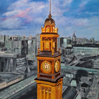 Pintura titulada "Relógio da Estação…" por Marly Genuino, Obra de arte original, Acrílico