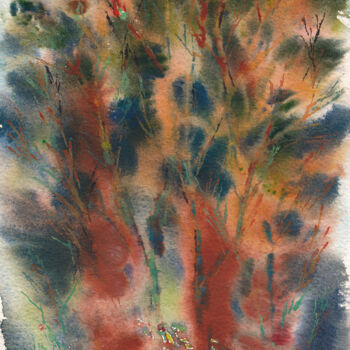 Картина под названием "Pine forest" - Maria Marni, Подлинное произведение искусства, Акварель