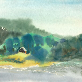 Painting titled "Little house on the…" by Maria Marni, Original Artwork, Watercolor