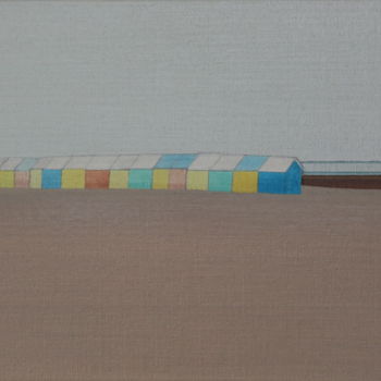 Pintura intitulada "Berck, la plage" por Maron, Obras de arte originais, Óleo Montado em Cartão