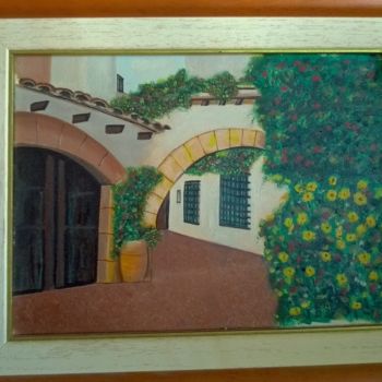 Peinture intitulée "calle pueblo" par Jose Morilla, Œuvre d'art originale, Huile Monté sur Panneau de bois