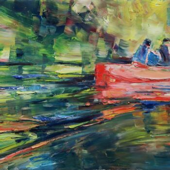 제목이 "Down the river XI"인 미술작품 Marta Lipowska로, 원작, 기름 나무 들것 프레임에 장착됨