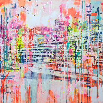 Painting titled "Monaco, Port Hercul…" by Marta Zawadzka, Original Artwork, Acrylic Mounted on Wood Stretcher frame