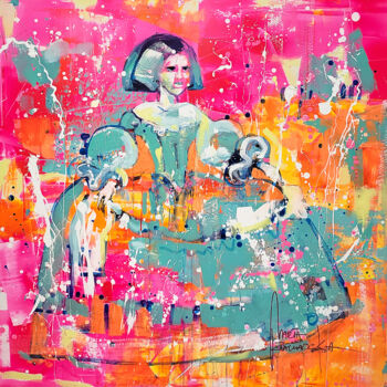 Painting titled "Infanta in pink" by Marta Zawadzka, Original Artwork, Acrylic Mounted on Wood Stretcher frame