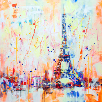 Painting titled "Magic Paris" by Marta Zawadzka, Original Artwork, Acrylic Mounted on Wood Stretcher frame