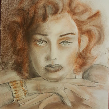 Drawing titled "viso femminile" by Tiziano Martelli, Original Artwork, Other