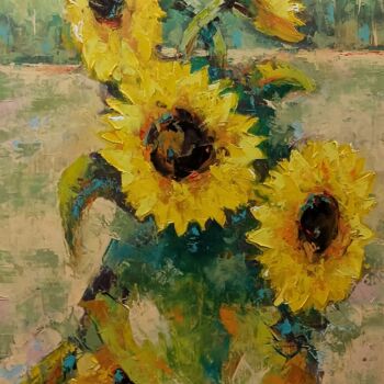 Schilderij getiteld "Sunflowers in the f…" door Marinko Šarić, Origineel Kunstwerk, Olie