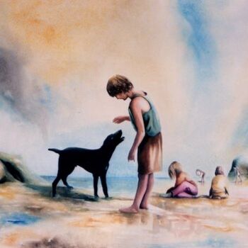 Painting titled "la plage" by Martial Bidard, Original Artwork, Watercolor