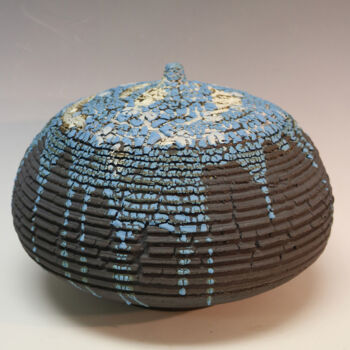 Sculpture titled "White & Blue Capped…" by Martie Geiger-Ho, Original Artwork, Ceramics