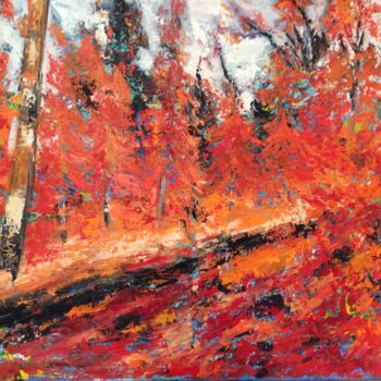 Pittura intitolato "L’automne en forêt" da Martine Albrecht, Opera d'arte originale, Olio